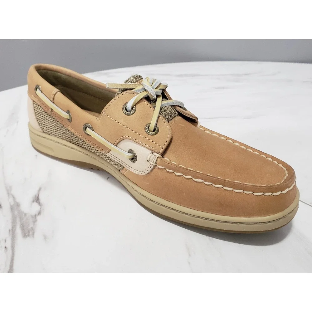 NEW NO BOX SLIP ON 9276619 Womens size 7.5 Sperry BLUEFISH 2-EYE BROWN LINEN